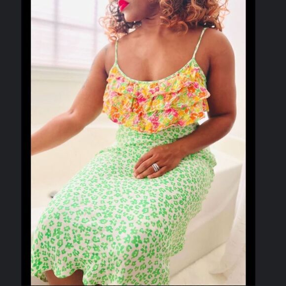 RIXO For Target Leopard Print Ruffle Slip Dress Size Small MIDI Party Cocktail - Picture 9 of 10